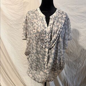 Light greyFloral Button-Front Women's Blouse